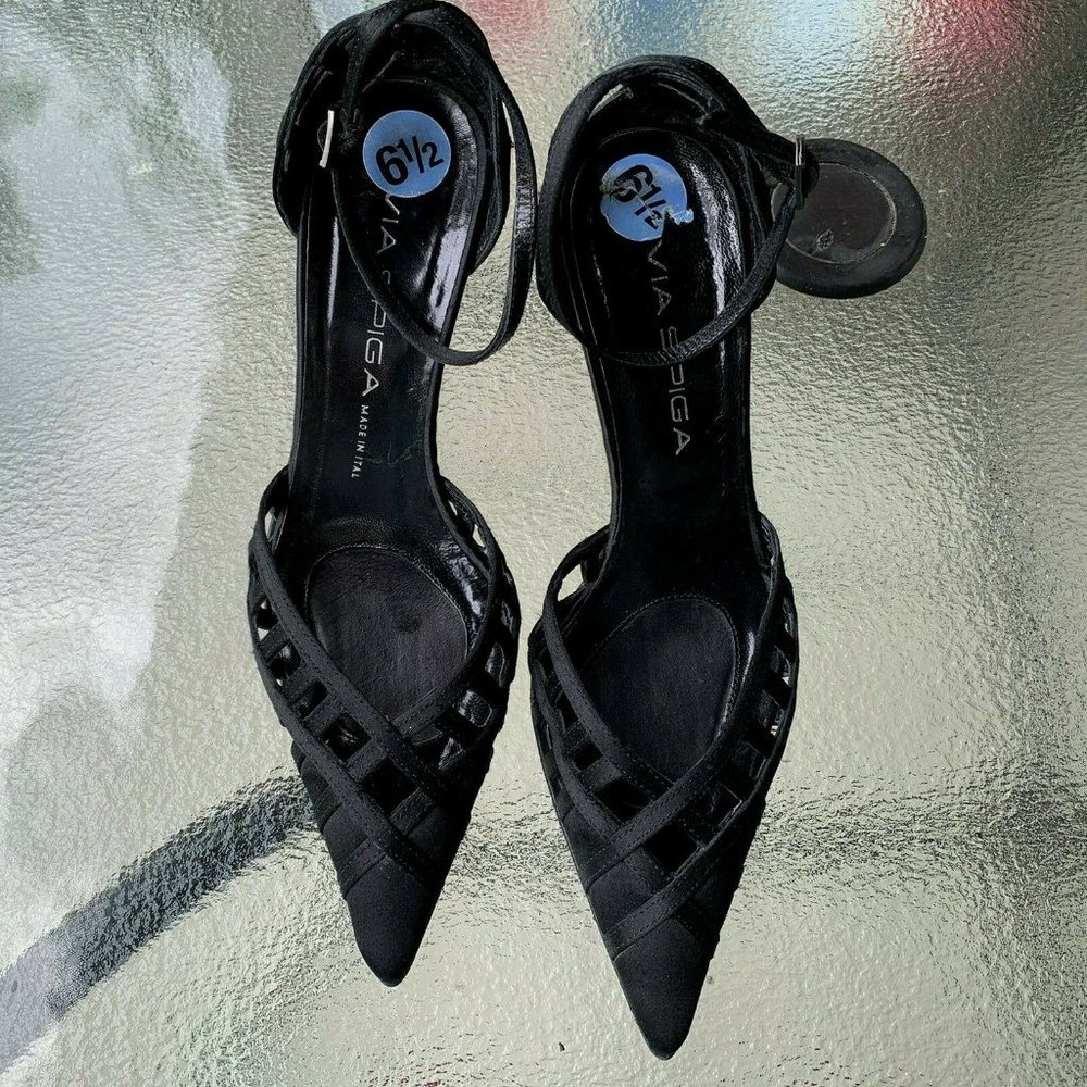 Via Spiga black satin stripe shoes US size 6.5 - Picture 3 of 11